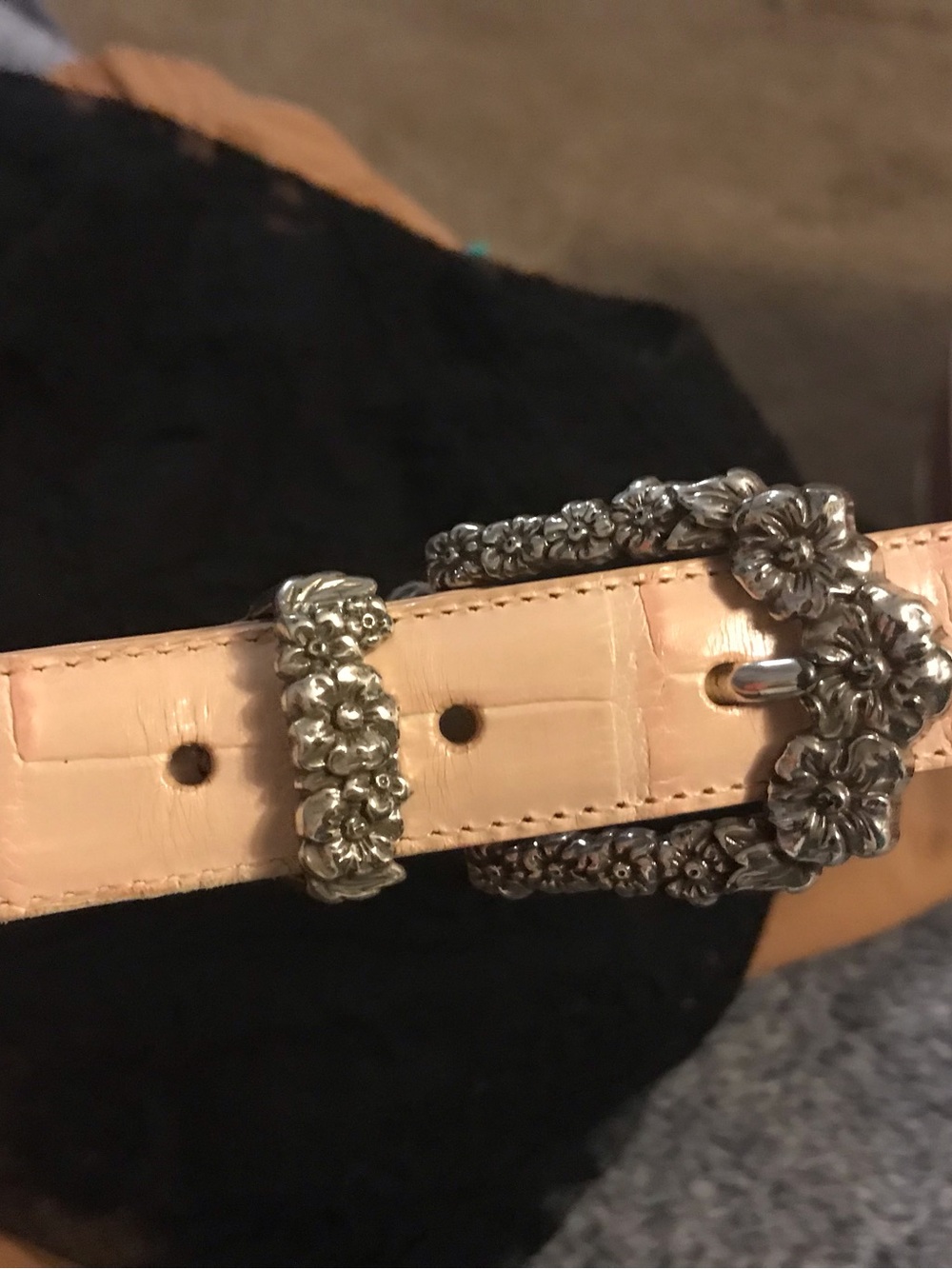 Brighton Women Belt Croc Embossed Leather Pink Cream Western B10310  XL 36